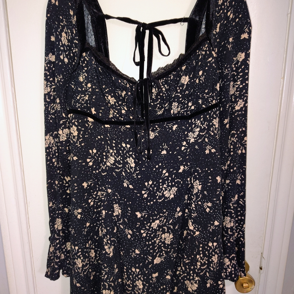 Free People Black and Cream Patterned Dress